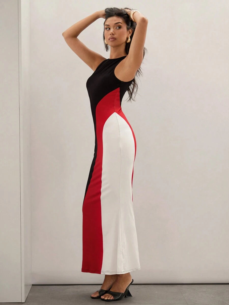 COSMINA Robe Longue Décontractée à Col Rond et Coupe Sirène