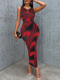 VaVaBold – Robe longue sans manches à imprimé intégral rouge