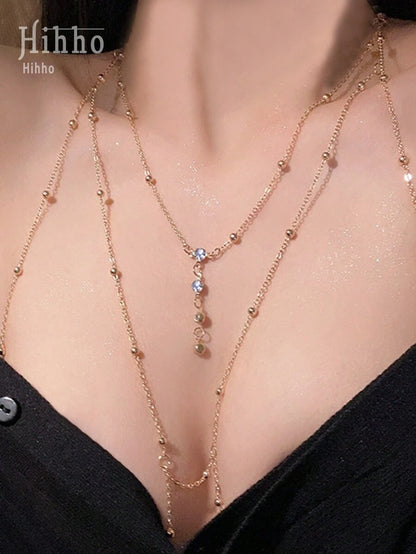 Hihho – Collier de bikini avec zircone et perles, chaîne pour la taille