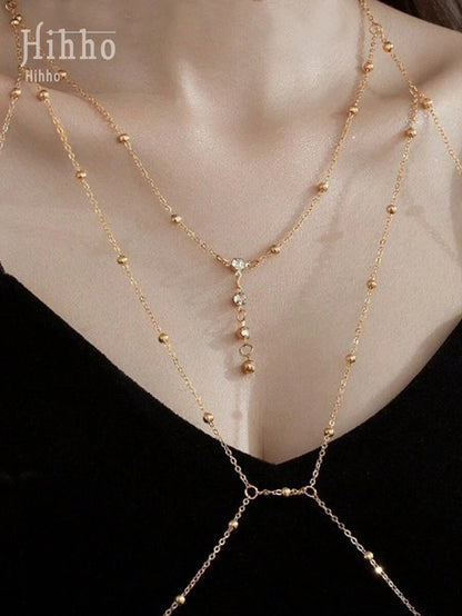 Hihho – Collier de bikini avec zircone et perles, chaîne pour la taille