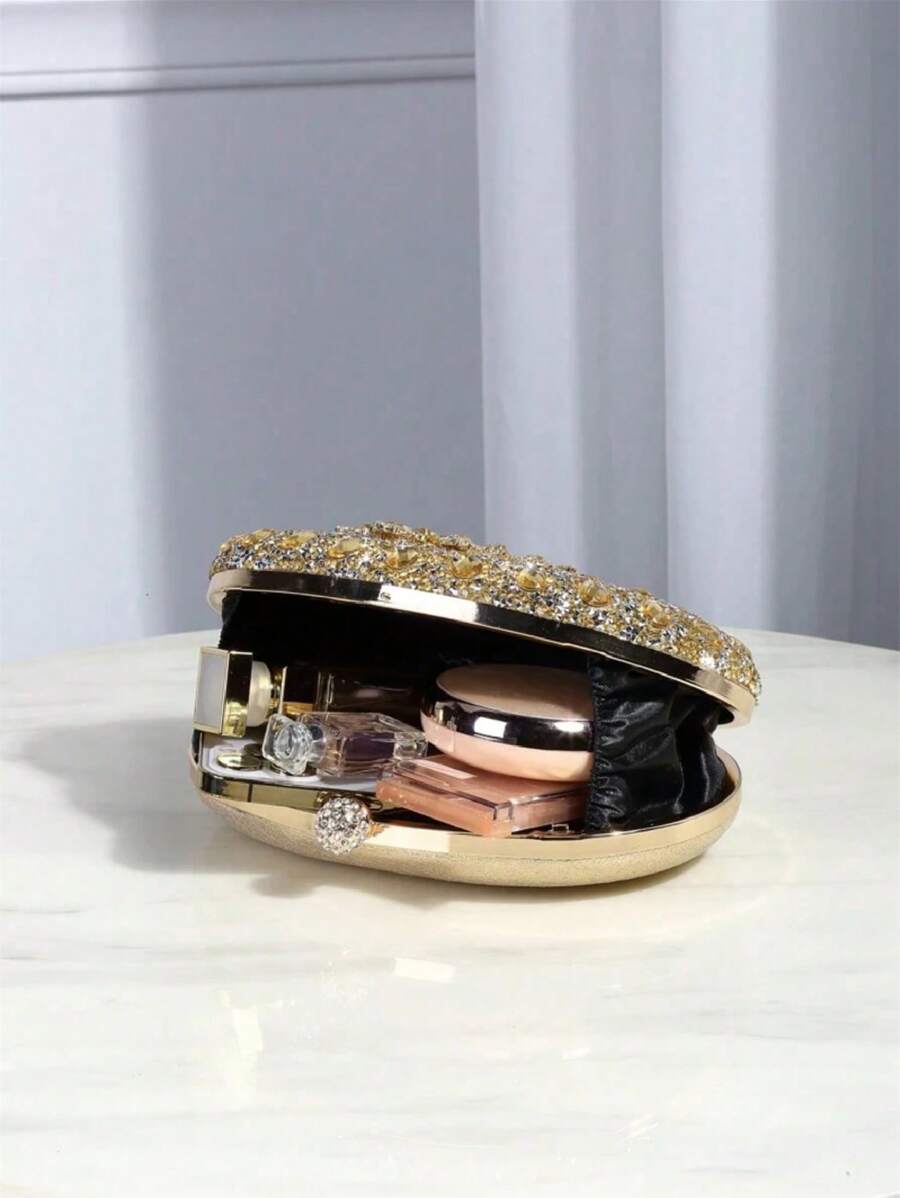 Dedoo – Sac de soirée ovale en strass avec chaîne dorée et design tournesol