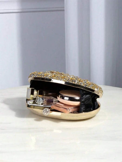 Dedoo – Sac de soirée ovale en strass avec chaîne dorée et design tournesol