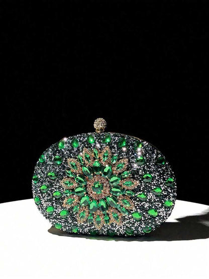 Dedoo – Sac de soirée ovale en strass avec chaîne dorée et design tournesol