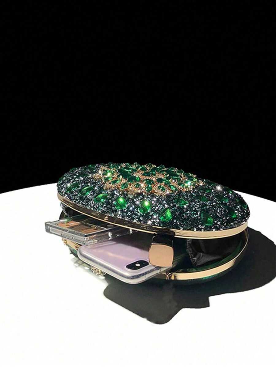 Dedoo – Sac de soirée ovale en strass avec chaîne dorée et design tournesol