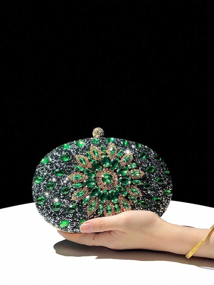 Dedoo – Sac de soirée ovale en strass avec chaîne dorée et design tournesol