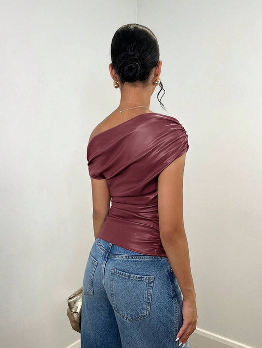 SHEIN BAE – T-shirt moulant à col asymétrique froncé en jersey stretch