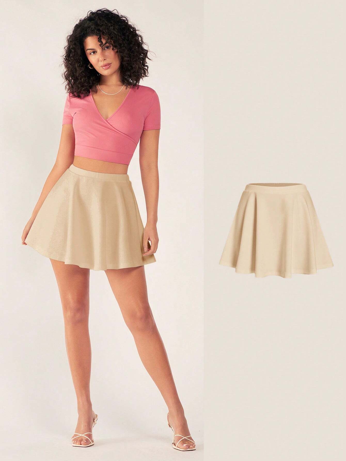 SHEIN BASICS – Jupe Évasée Nude à Fermeture Éclair