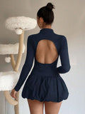 Robe mini à fleurs sans dos bleu marine