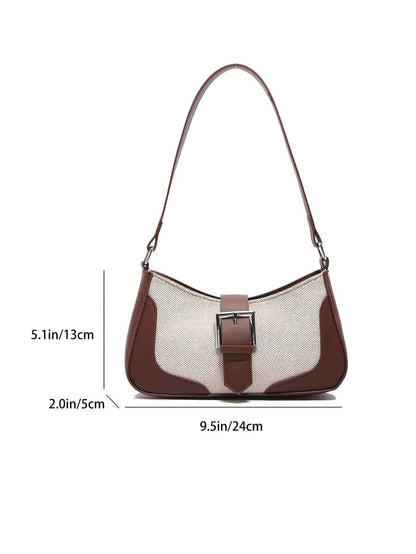 Sac Baguette Élégant en Lin avec Poignée Supérieure