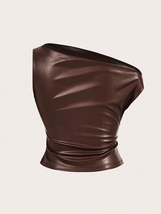 SHEIN – Débardeur plissé en PU sans manches pour sorties décontractées