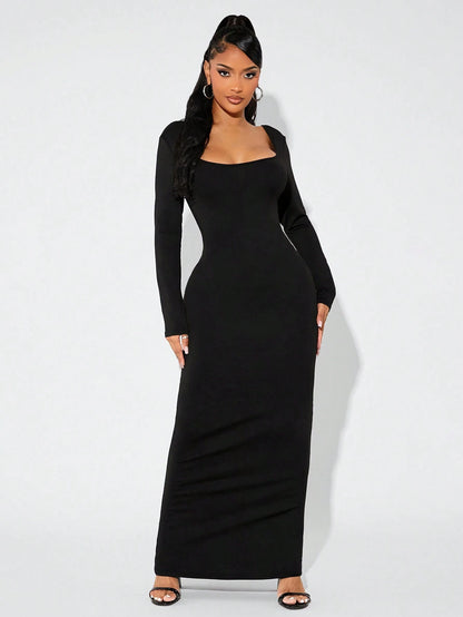 SHEIN SXY – Robe Noire Dos Nu avec Nœud et Manches Longues