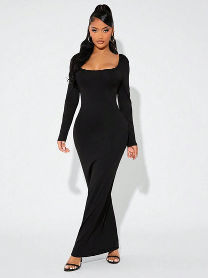 SHEIN SXY – Robe Noire Dos Nu avec Nœud et Manches Longues