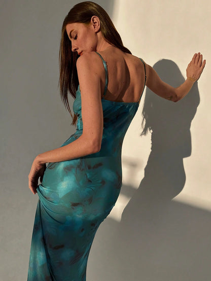Aloruh – Robe Élégante Imprimée avec Encolure Drapée