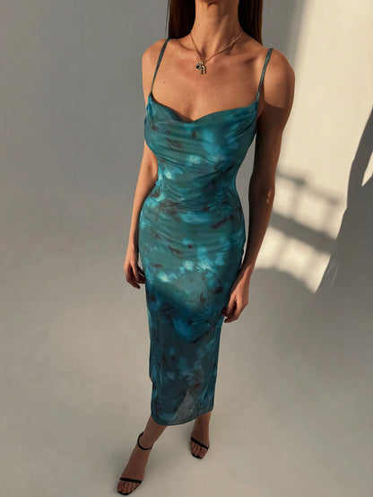Aloruh – Robe Élégante Imprimée avec Encolure Drapée