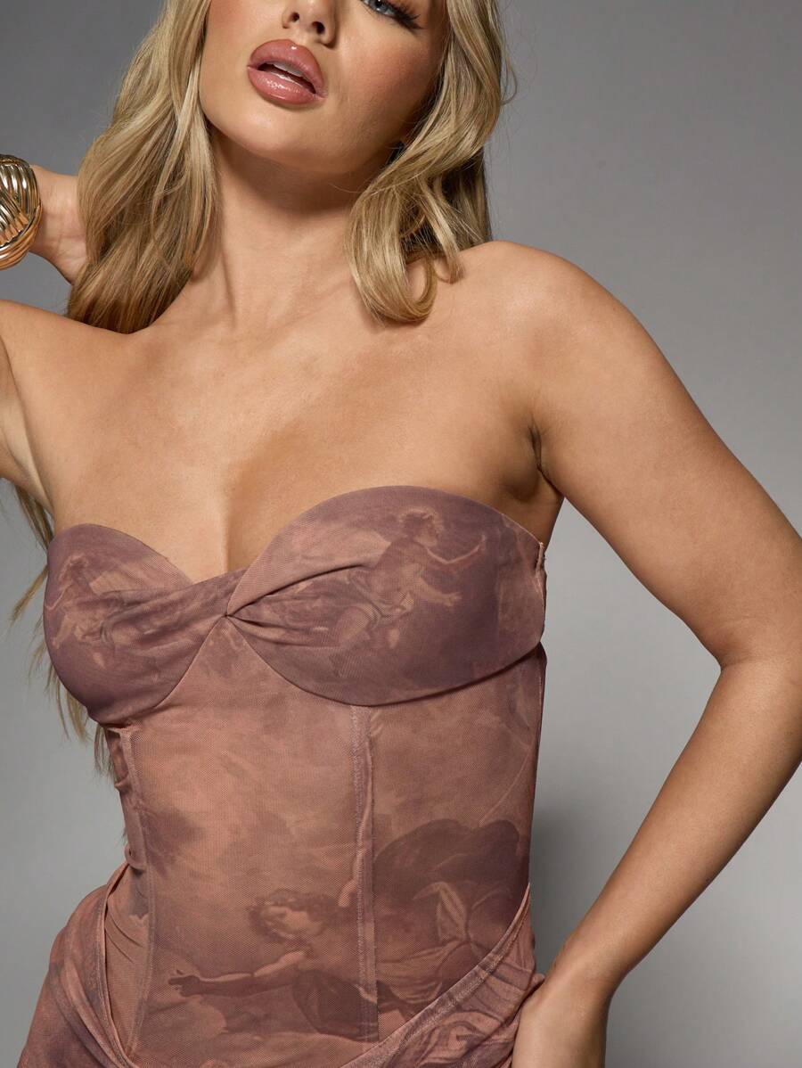 MISSGUIDED – Robe mini bandeau en tulle à encolure en cœur et détail froncé