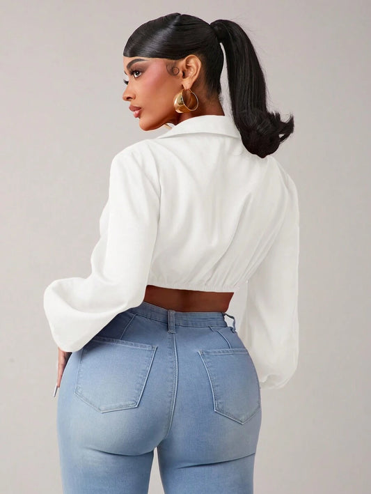 SHEIN SXY – Blouse à manches lanternes avec torsion avant et coupe ajustée