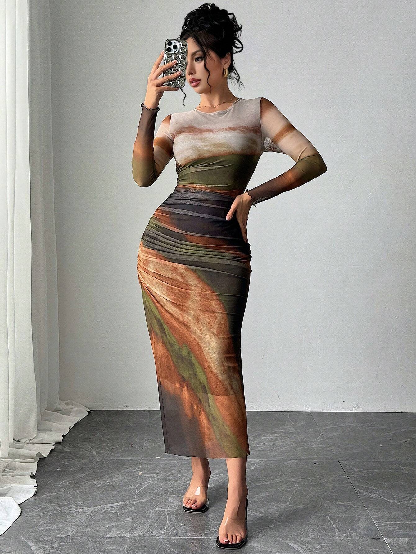 Robe maxi imprimée, ajustée et respirante
