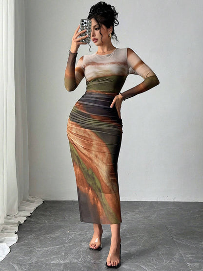 Robe maxi imprimée, ajustée et respirante