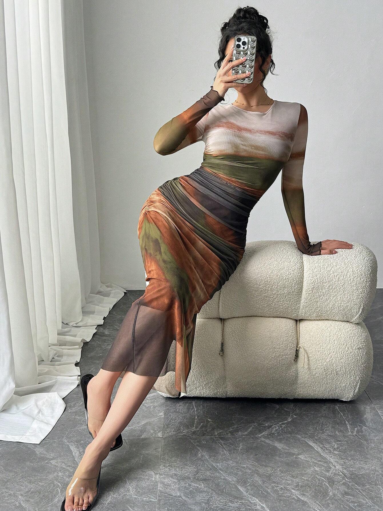 Robe maxi imprimée, ajustée et respirante