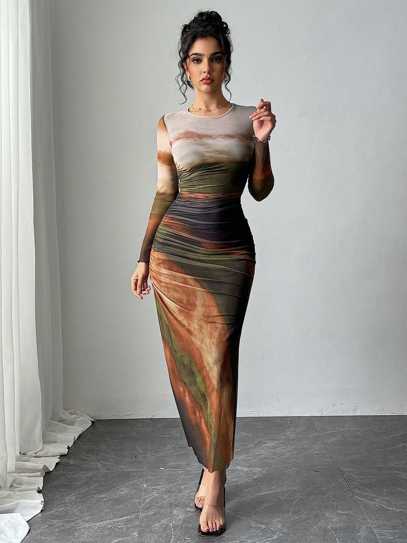 Robe maxi imprimée, ajustée et respirante