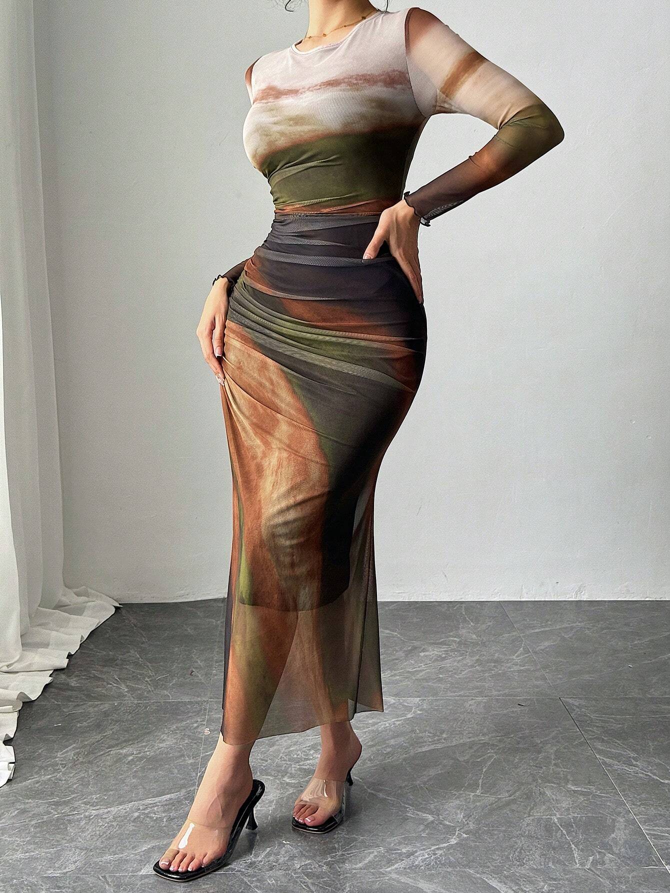 Robe maxi imprimée, ajustée et respirante