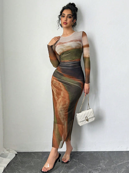 Robe maxi imprimée, ajustée et respirante