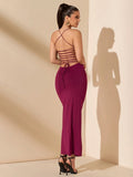 SHEIN BAE – Robe bordeaux dos-nu avec liens, élégance et séduction