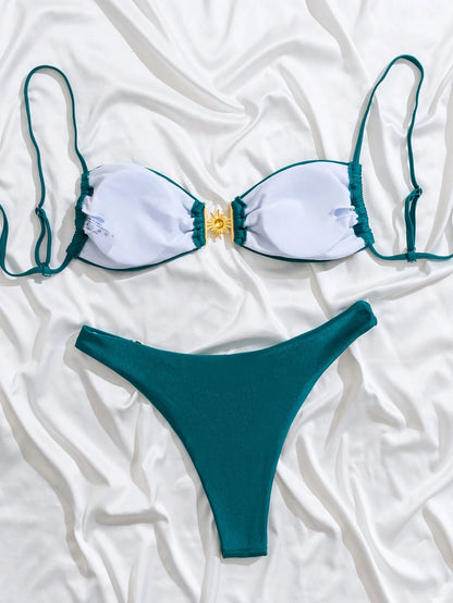 Swim Vcay – Bikini Vert Sapin avec Garniture Dorée