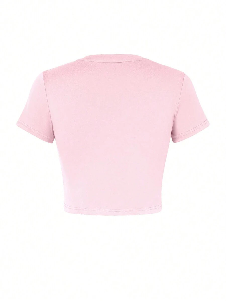 INAWLY – T-shirt ajusté à col rond et imprimé lettres pour femmes