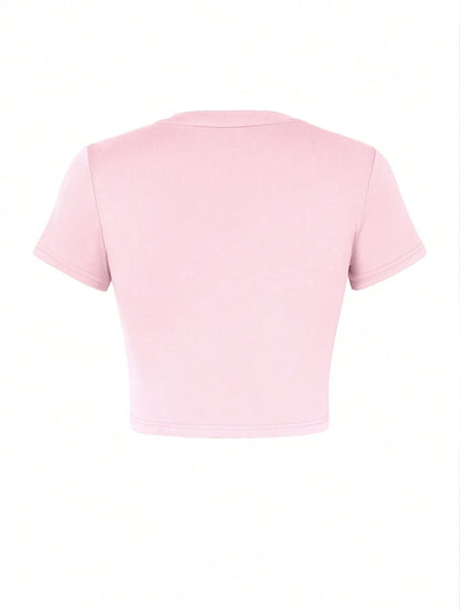 INAWLY – T-shirt ajusté à col rond et imprimé lettres pour femmes