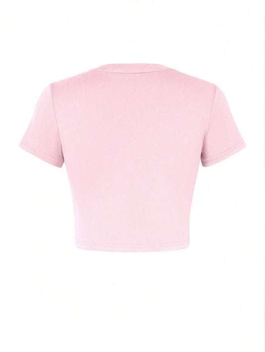 INAWLY – T-shirt ajusté à col rond et imprimé lettres pour femmes