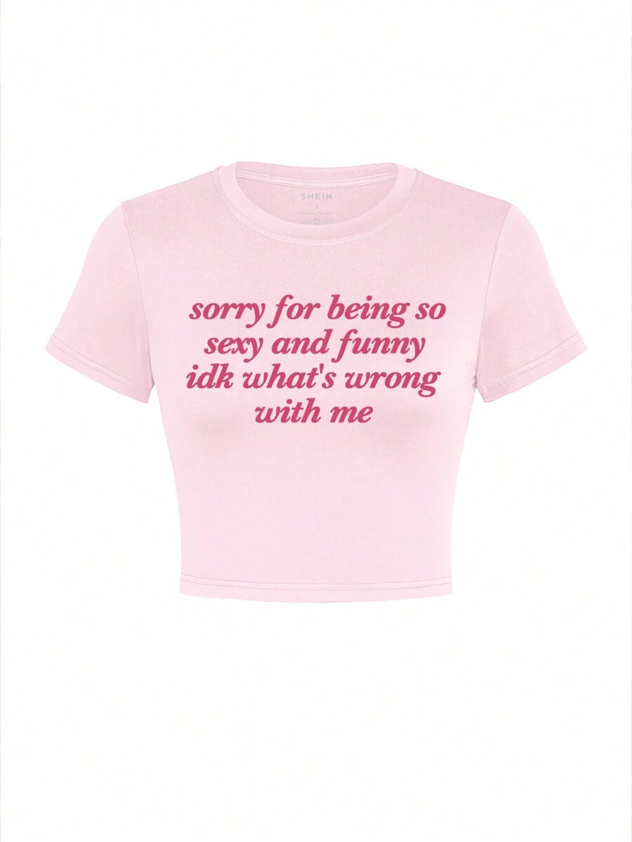 INAWLY – T-shirt ajusté à col rond et imprimé lettres pour femmes