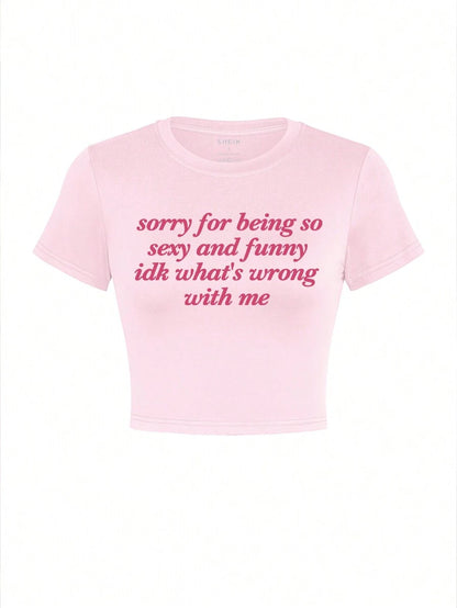 INAWLY – T-shirt ajusté à col rond et imprimé lettres pour femmes