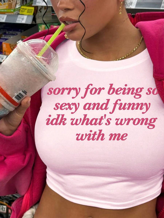 INAWLY – T-shirt ajusté à col rond et imprimé lettres pour femmes