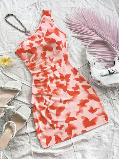 Soleia – Robe Mini Asymétrique Imprimée Papillon