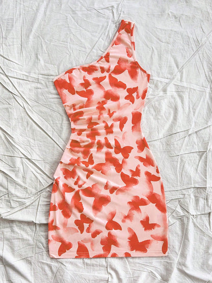 Soleia – Robe Mini Asymétrique Imprimée Papillon