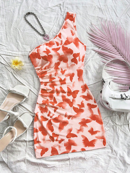 Soleia – Robe Mini Asymétrique Imprimée Papillon