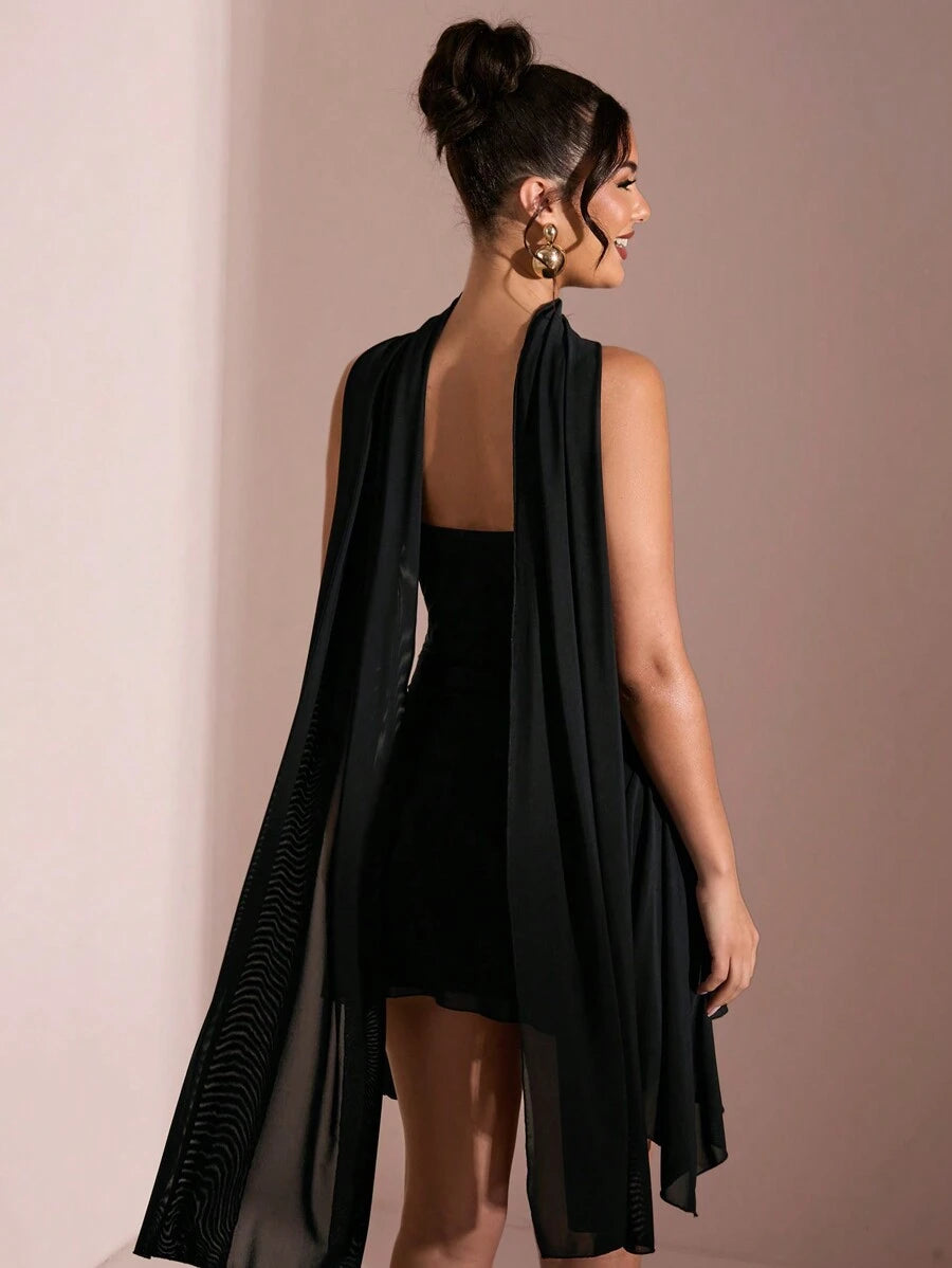 SHEIN BAE – Robe mini à col V profond et ruban à nouer – Soirées & cocktails