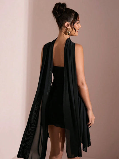 SHEIN BAE – Robe mini à col V profond et ruban à nouer – Soirées & cocktails