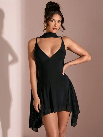 SHEIN BAE – Robe mini à col V profond et ruban à nouer – Soirées & cocktails