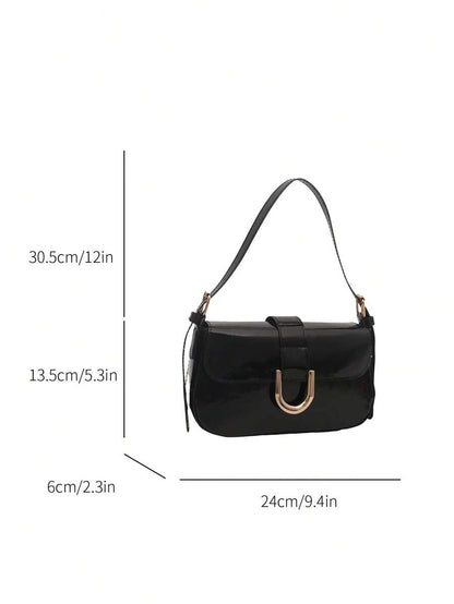 Sac Baguette Rétro avec Boucle Métal – Noir