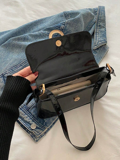 Sac Baguette Rétro avec Boucle Métal – Noir