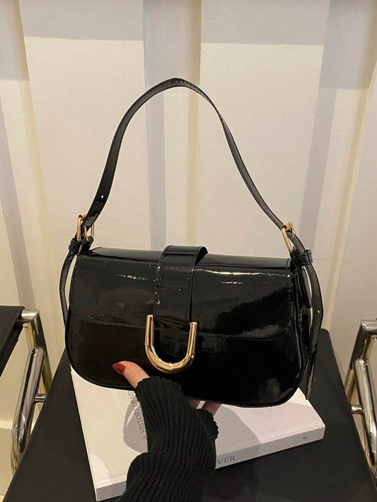 Sac Baguette Rétro avec Boucle Métal – Noir