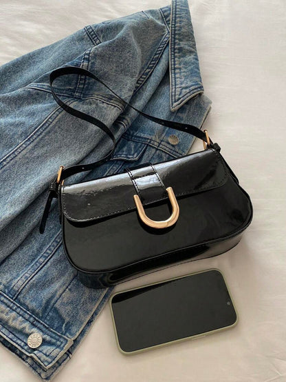 Sac Baguette Rétro avec Boucle Métal – Noir