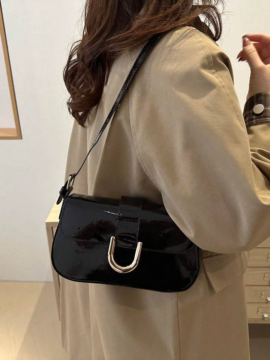 Sac Baguette Rétro avec Boucle Métal – Noir