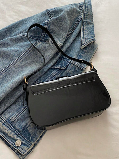 Sac Baguette Rétro avec Boucle Métal – Noir