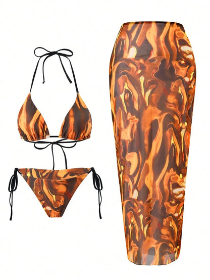 Swim EVENT – Ensemble Bikini à imprimé d'été avec voile et design sexy hippie
