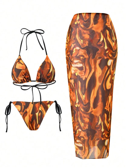 Swim EVENT – Ensemble Bikini à imprimé d'été avec voile et design sexy hippie