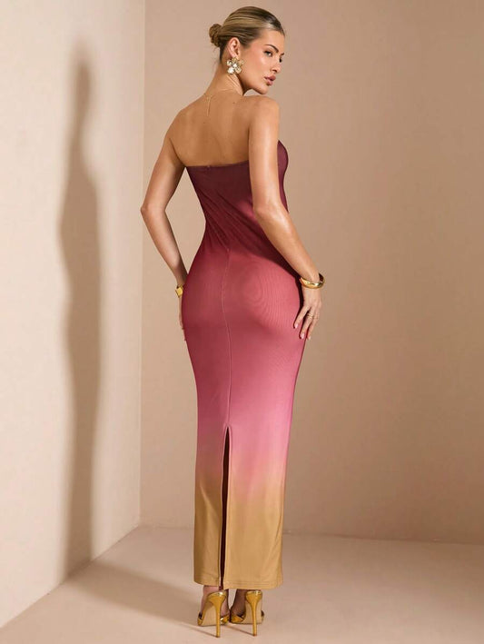 SHEIN BAE – Robe longue fendue à dos nu avec imprimé léopard pour l'été