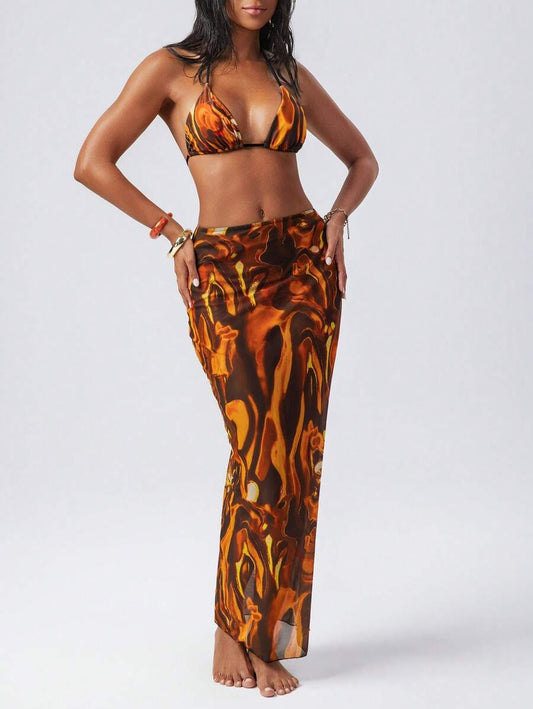 Swim EVENT – Ensemble Bikini à imprimé d'été avec voile et design sexy hippie